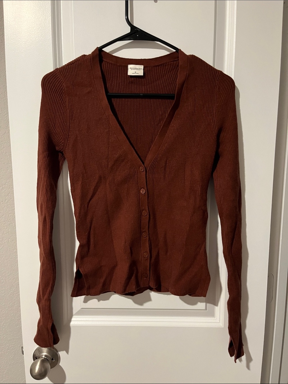 Abercrombie & Fitch Rust Brown Ribbed Button-Front Cardigan